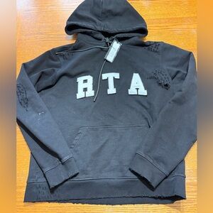 RTA Brand Black Relaxed Distressed Pullover Hoodie Mens Size M -NWT